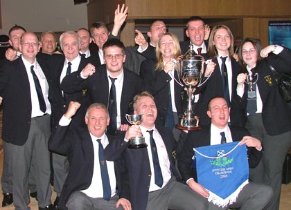 Members of the Hepworth band celebrate their victory