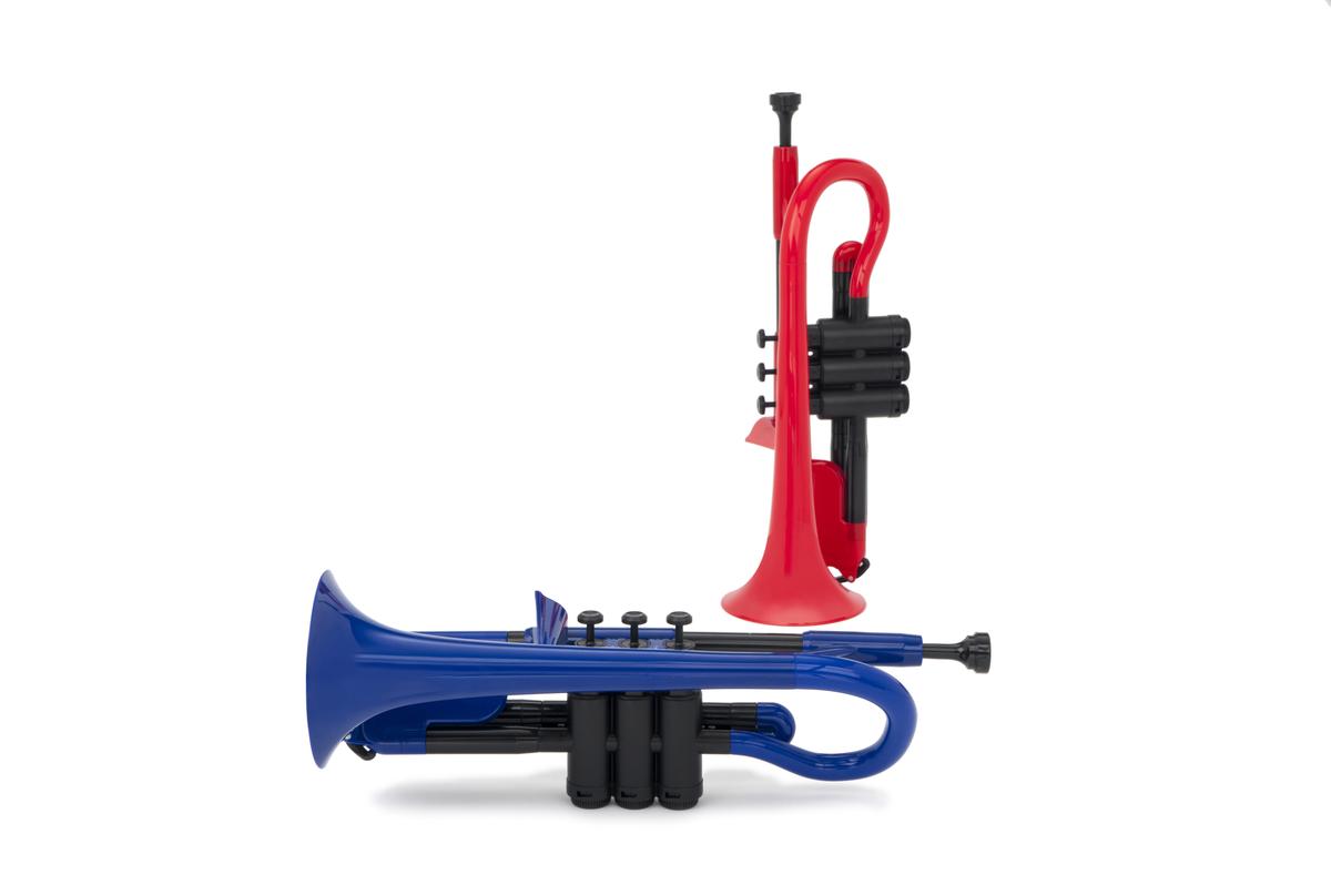 Pictures of a blue and red pCornet.